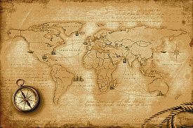 Ковер коричневый МОРСКОЙ Древняя Карта Мира-3