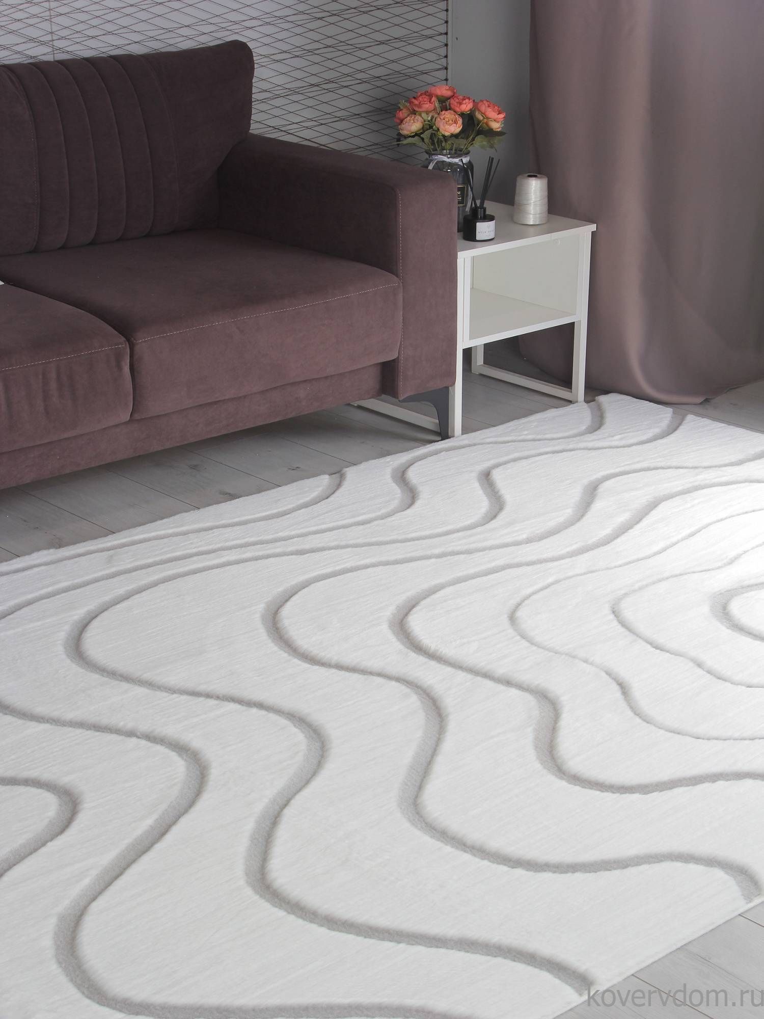 Ковер из искусственного меха RABBIT CARVING PX4004 CREAM / GREY